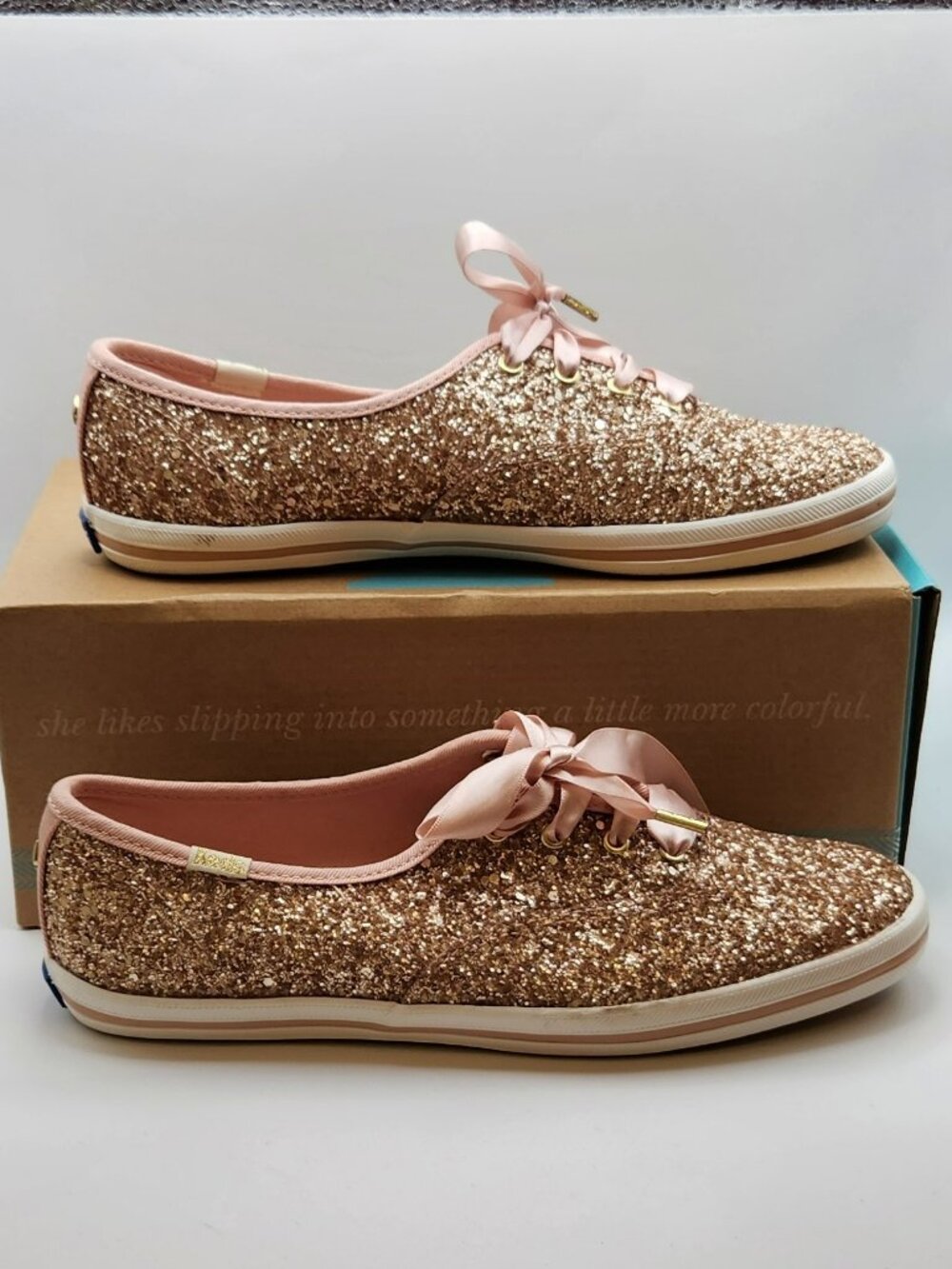 Keds Kate Spade sneakers sz 6.5 M 37 M rose gold glitter VGUC
